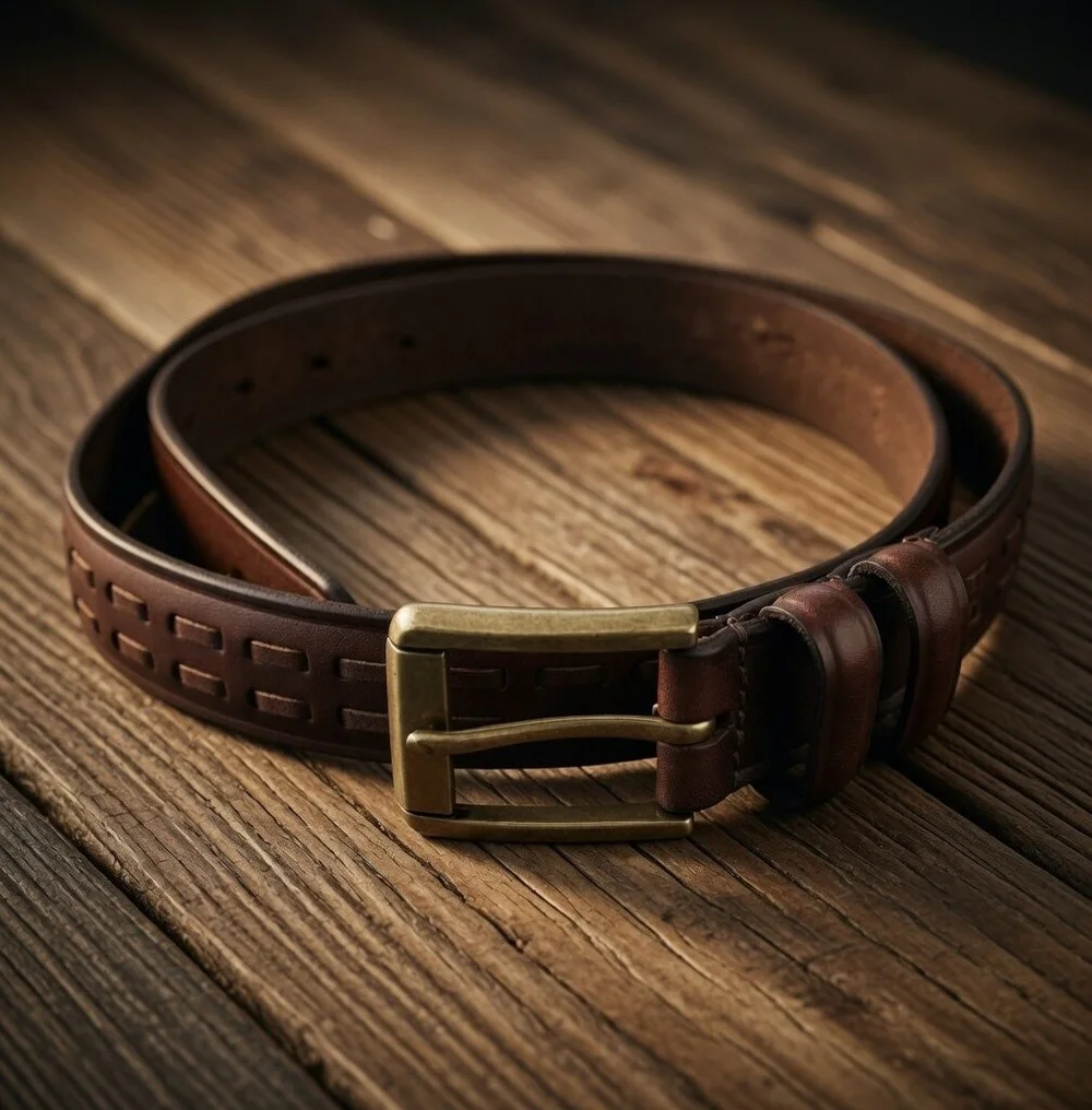 Lauren Ralph Lauren Brown Leather Woven Embossed Belt Brass Buckle Size 38 VG